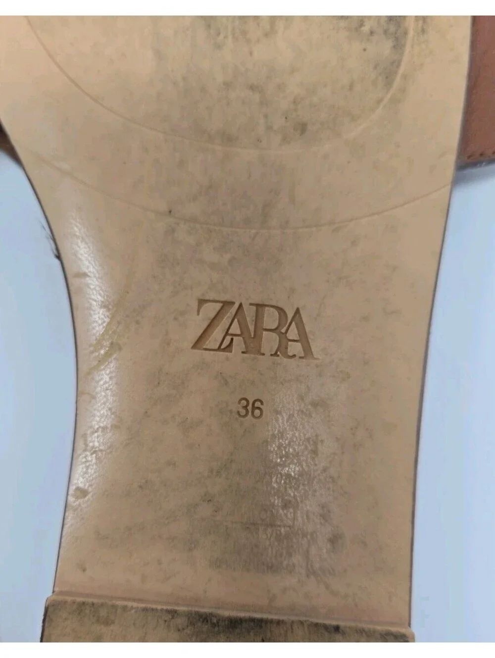 Zara Leather Flat Slides Brown Size 6 / 36 Easy Summer Sandals